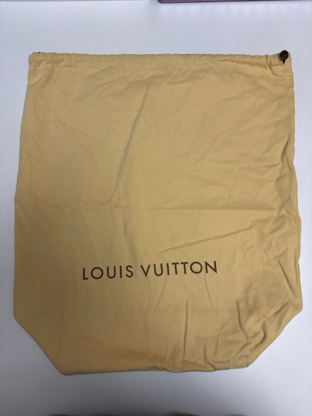 Louis Vuitton Yellow Drawstring Dust Bag with Brown Logo